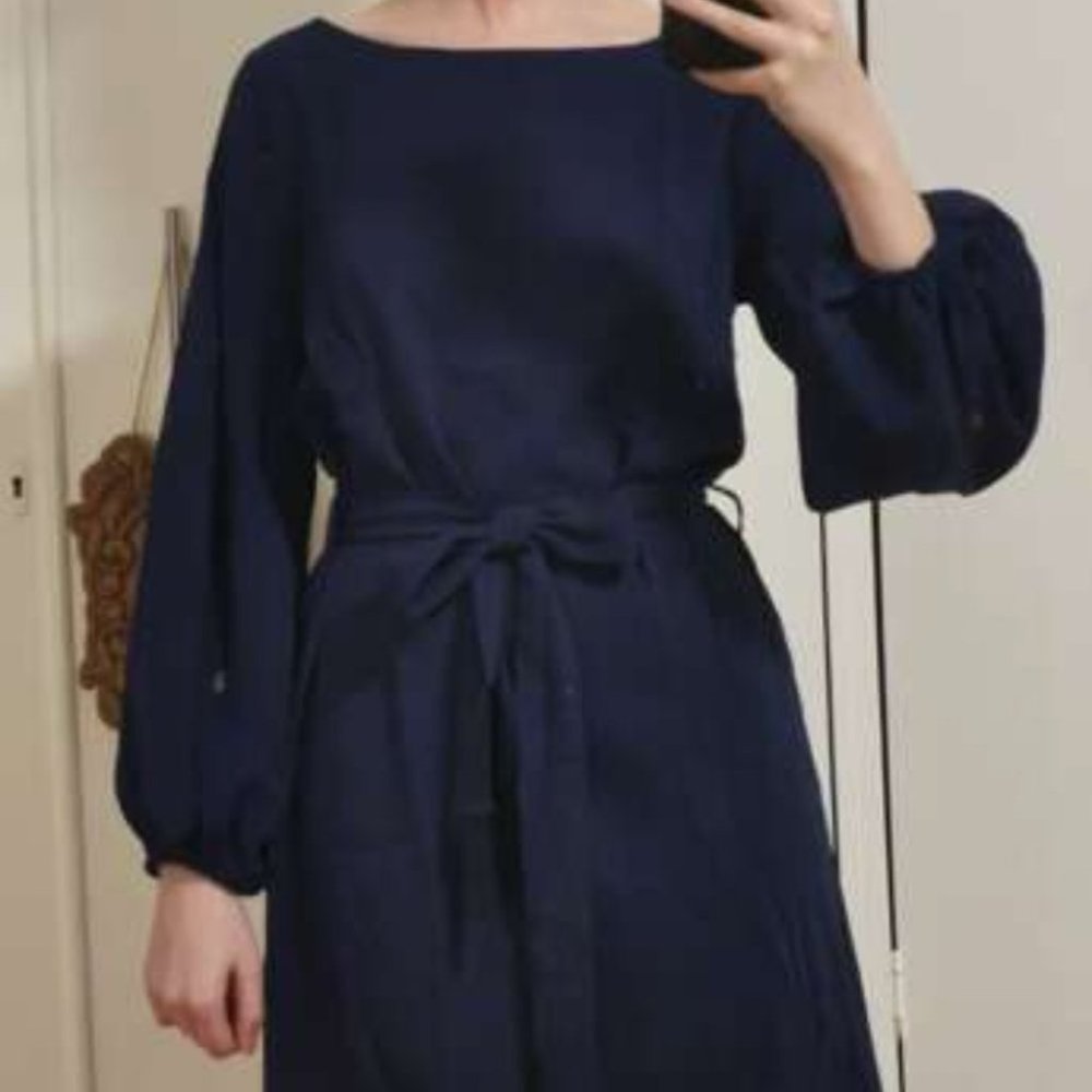 Blue lantern long sleeve belted mini dress busines - Picture 6 of 7